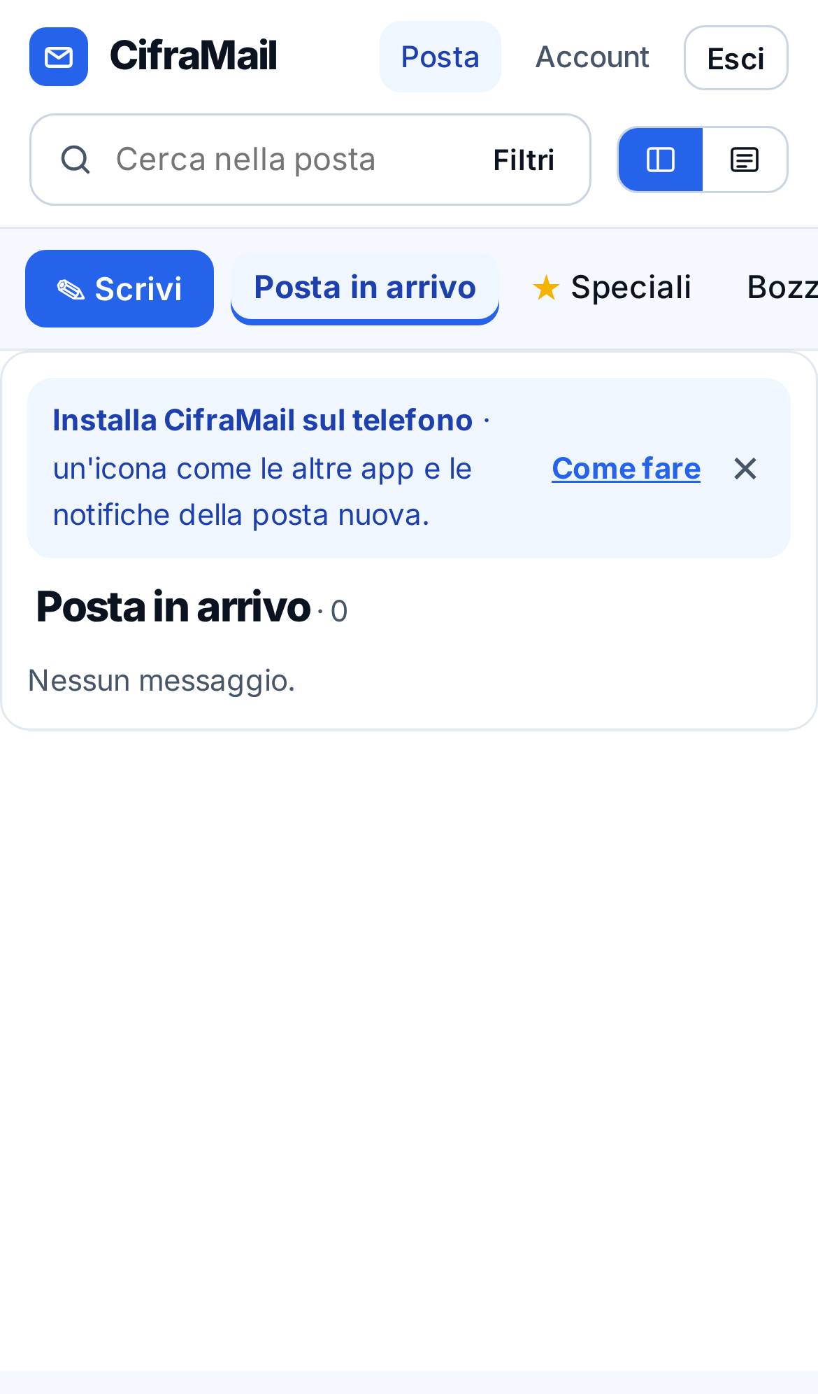 La webmail CifraMail su telefono